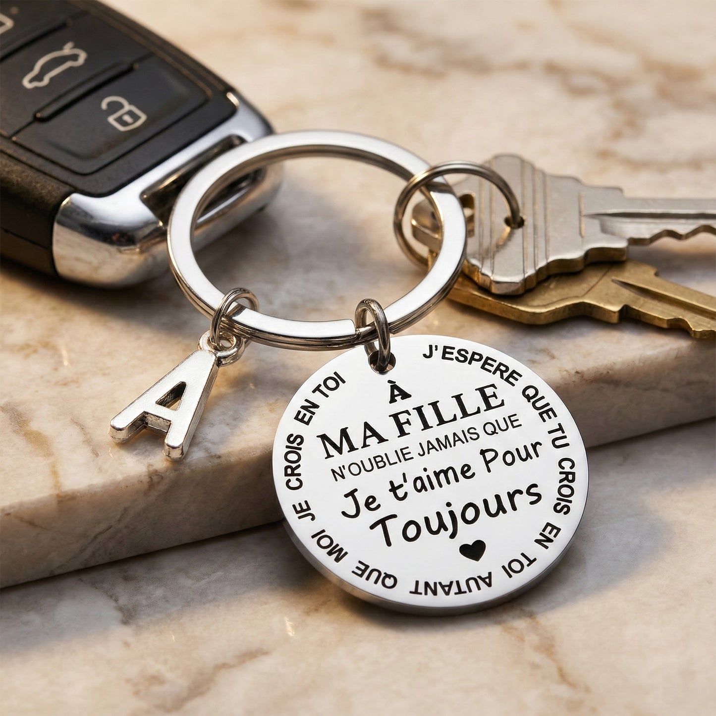À MA FILLE - Porte-Clés Initiale & Message